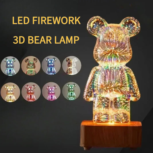 3D Fireworks LED Night Light Bear